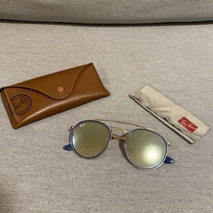 Gold Blue Gradient Flash Ray-Ban Sunglasses / Double Round Bridge RB3647-N 001/9